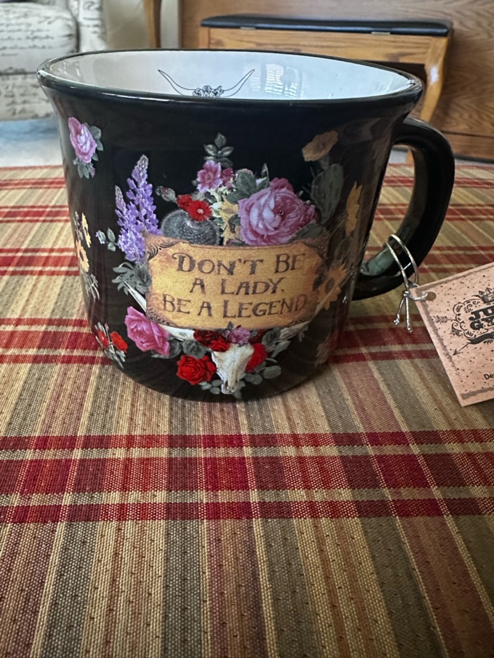 Black Floral 'Don't Be a Lady, Be a Legend' Ceramic Mug Junk Gypsy New
